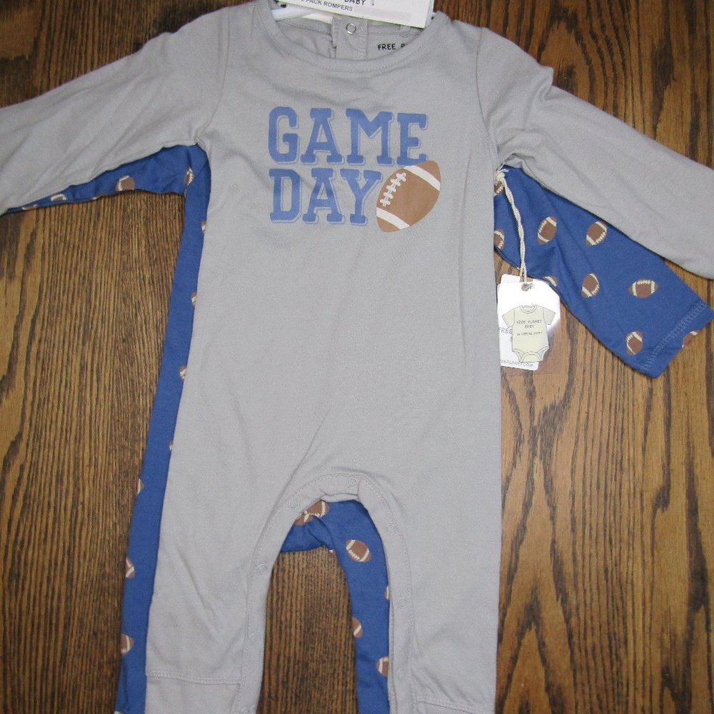 Free Planet baby boys 2 pack football rompers 12M